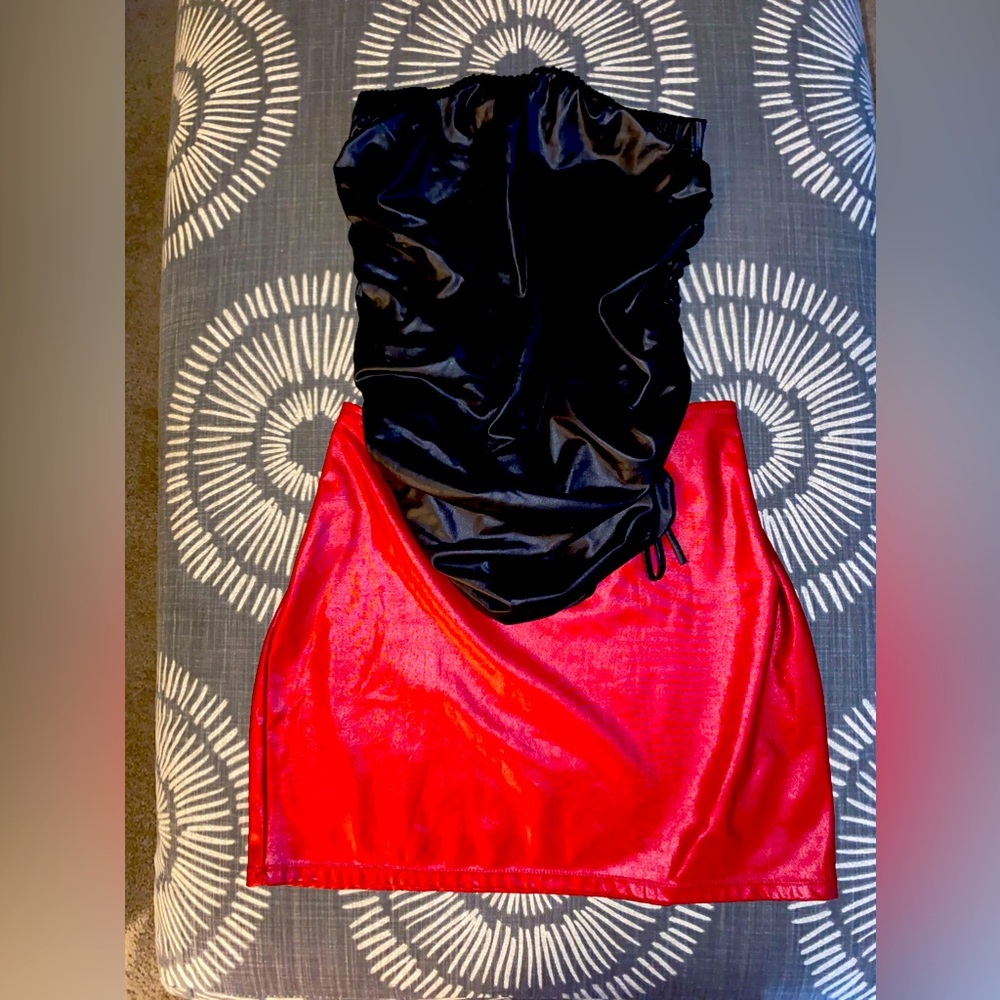 Pleather set, mini skirt and crop/ tube top